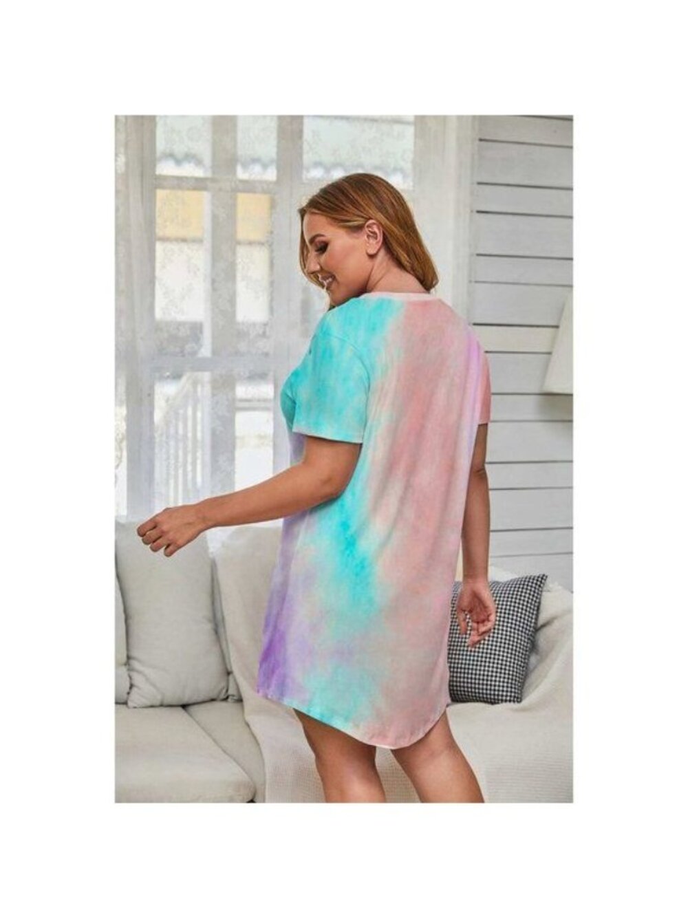 Multicolor Tie-dye Short Sleeve Plus Size Dress 5X - Picture 4 of 6